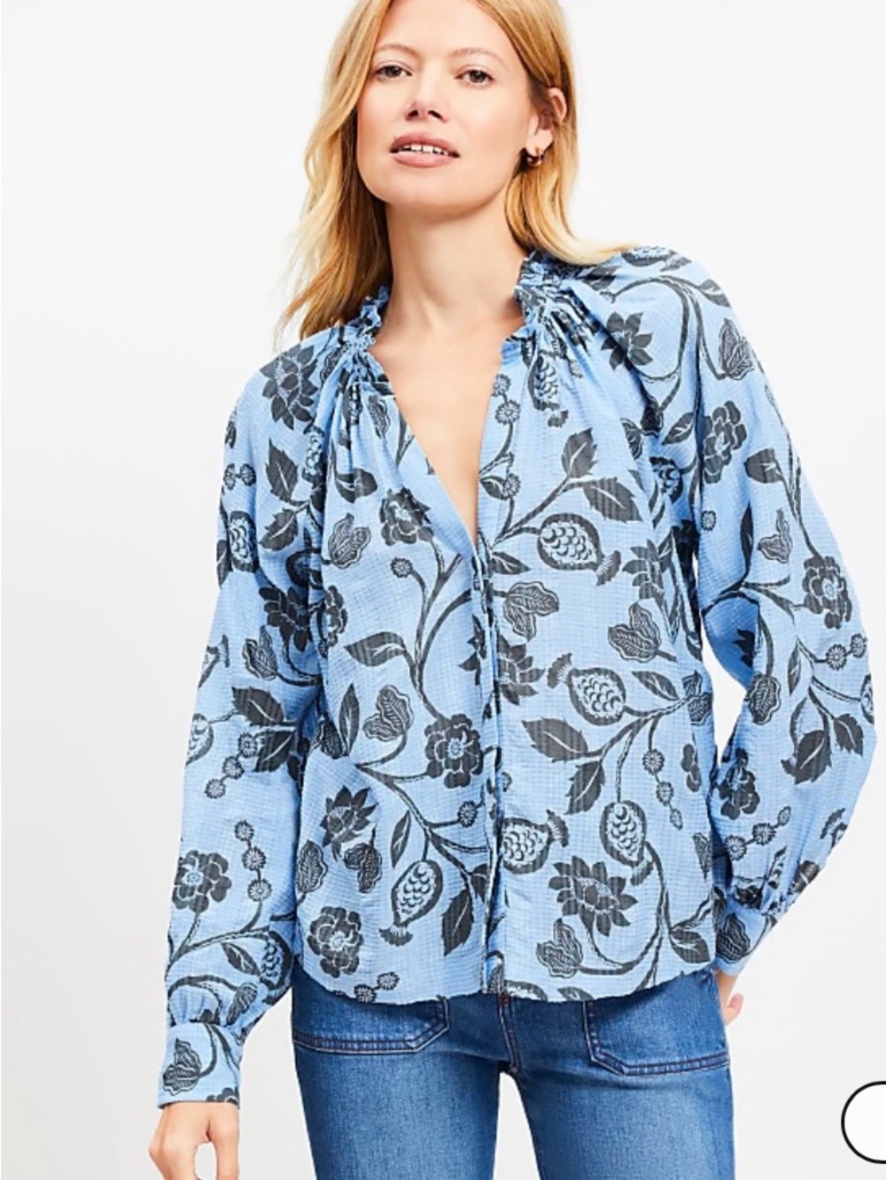 Loft Blue Floral Peasant Blouse - Women